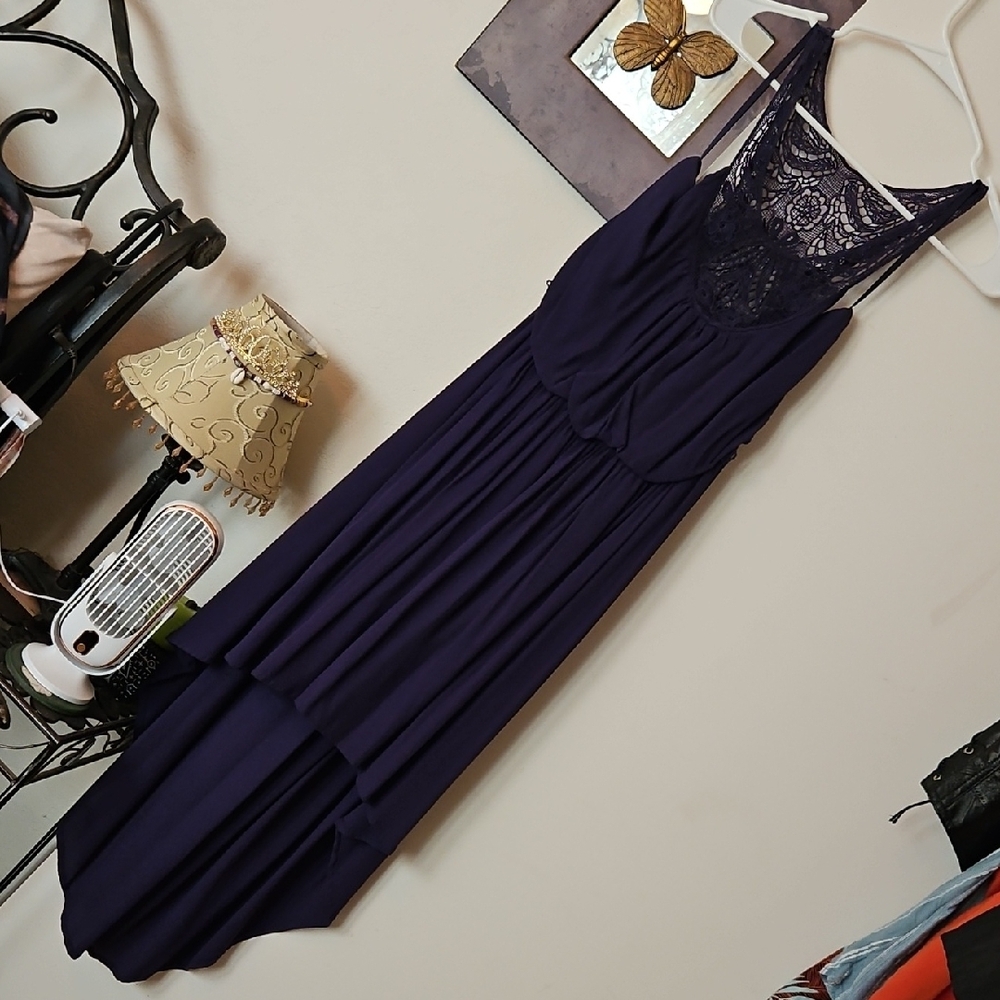 Elegant Blue Shyanne Lace Back High/Low Dress